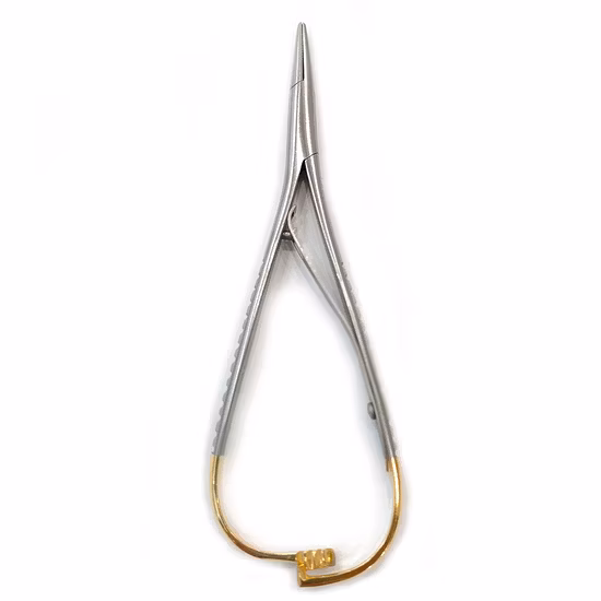 Porte-aiguille en forme de V, Instrument chirurgical réutilisable, lumière incurvée à gauche